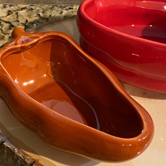 Red Chili Peppers Jalapeños Hot Salsa Chip Dip Serving 2 Bowl Dish Set Ceramic - Picture 16 of 16